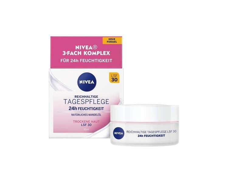 Nivea Rich Day Cream 24h Moisture SPF 30 50ml with Natural Almond Oil and Magnolia