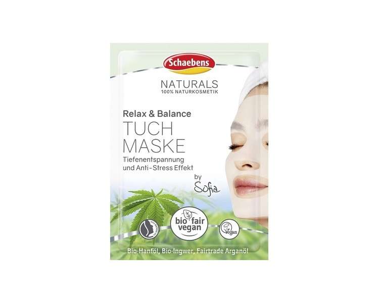 Schaebens NATURALS Relax Balance Sheet Mask - Deep Relaxation and Anti-Stress Effect with Organic Hemp Oil, Organic Ginger, and Fairtrade Argan Oil - Vegan - 100% Natural Cosmetics