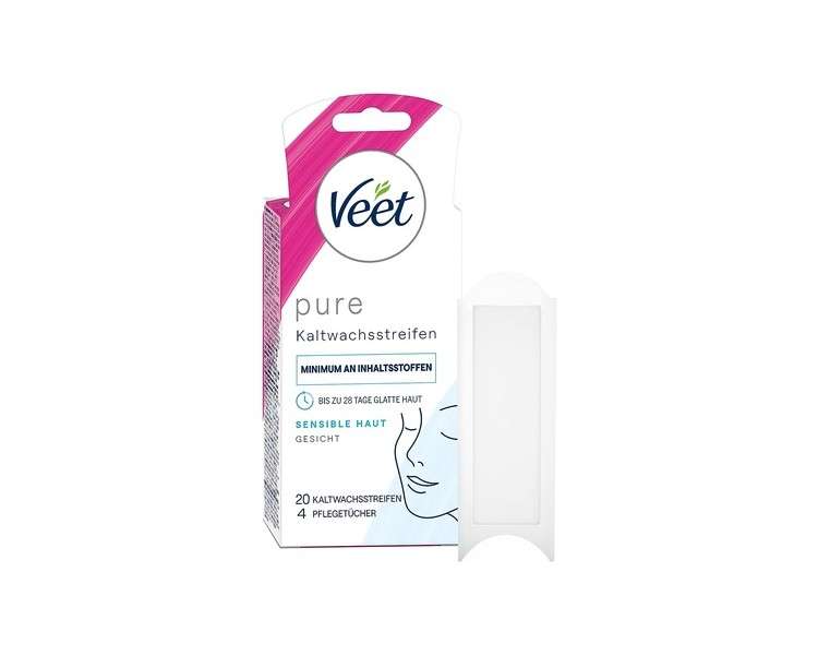 Veet PURE Cold Wax Strips for Sensitive Skin - Facial Hair Removal - Up to 28 Days of Smooth Skin