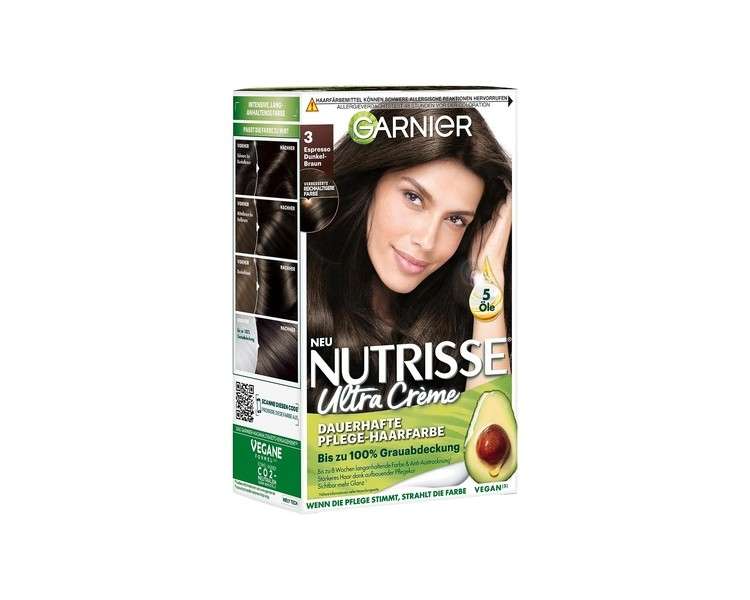 Garnier Creme Coloration Hair Colouring Permanent Hair Colour with 3 Nourishing Oils Nutrises Espresso Dark Brown 30