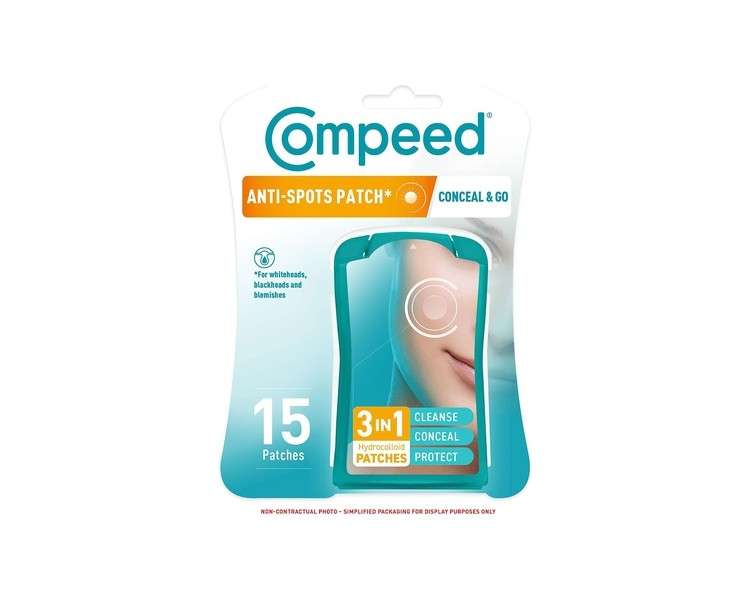 Compeed Anti-Spots Conceal & Go Patch Cleanse Conceal and Protect Hydrocolloid Spots Patches Pimple Patches 15 Patches 1.5x1.5cm