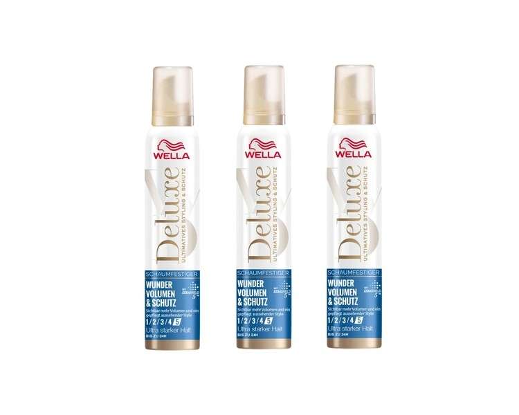 Wella Deluxe Wonder Volume & Protection Mousse Ultra Strong Hold 200ml - Pack of 3