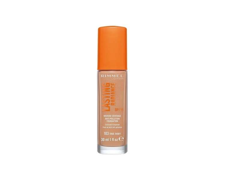 Rimmel Lasting Radiance Medium Coverage Anti Pollution Foundation SPF 25 103 True Ivory 30ml