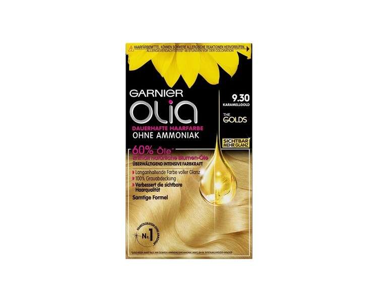 Garnier Olia Oil Coloration Permanent Hair Colour No Ammonia Intense Colour 9.30 Caramel Gold 60g