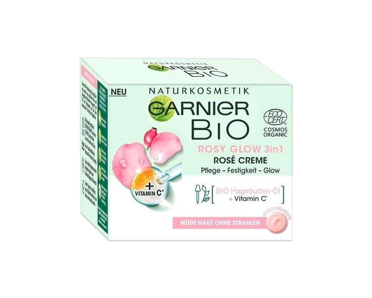 Garnier Bio Rosy Glow 3-in-1 Rose Cream for Tired Dull Skin 50ml