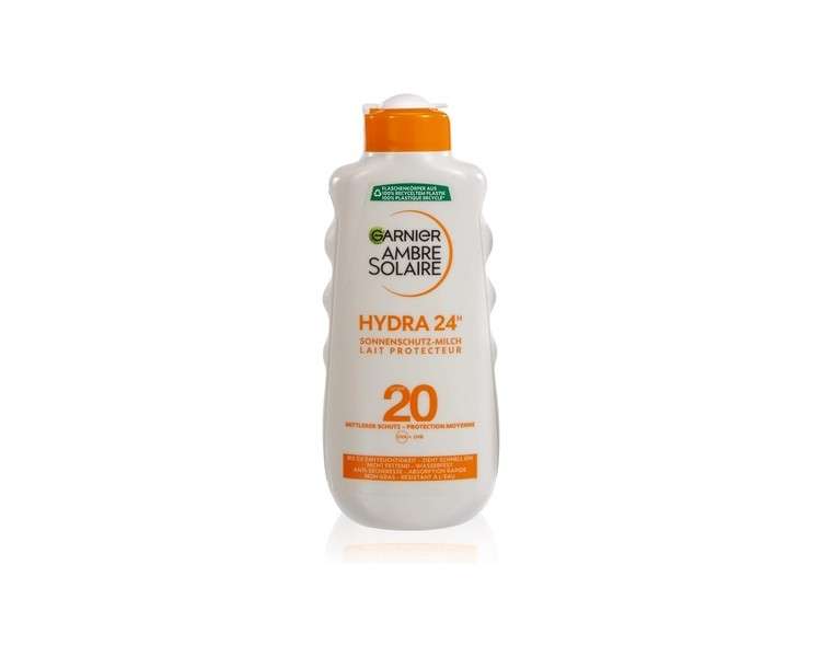 Garnier Sun Protection Milk with SPF 20 UVA/UVB Sunburn and Premature Skin Aging Waterproof and Non-Greasy Formula Ambre Solaire Hydra 24h 200ml