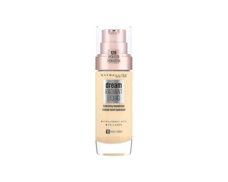 Maybelline Dream Radiant Liquid Hydrating Foundation with Hyaluronic Acid and Collagen 10 Ivory