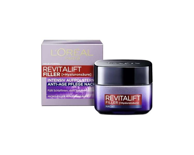 L'Oréal Paris Hyaluronic Night Cream Anti-Ageing Face Care with Micro-Filler Hyaluronic Acid 50ml