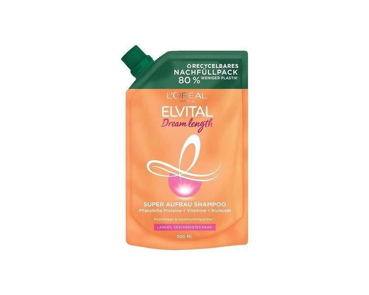 L'Oréal Paris Elvital Shampoo Refill Pack for Split Ends, For Dreamy Long Hair with Castor Oil 500ml