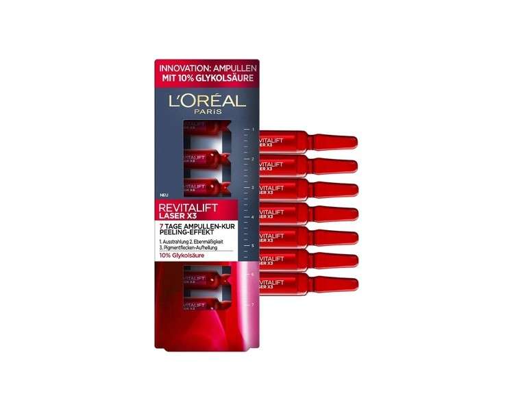 L'Oréal Paris Ampoules Revitalift Laser X3 Anti-Aging Face Care with Exfoliating Effect 7-Day Course Glycolic Acid 7x1.3ml