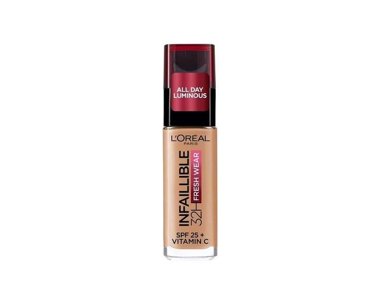 L'Oréal Paris Infallible 32H Fresh Wear Foundation Full Coverage Longwear Weightless Smooth Finish Water Proof Transfer Proof with Vitamin C SPF 25 30ml