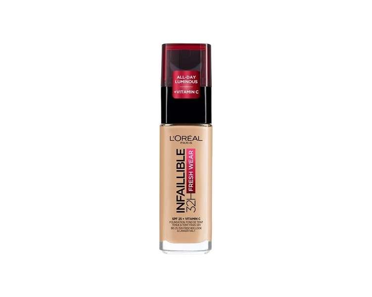 L'Oréal Paris Infallible 32H Fresh Wear Foundation Full Coverage Longwear Weightless Smooth Finish Water-proof Transfer-proof with Vitamin C SPF 25 30ml 120 Golden Vanilla