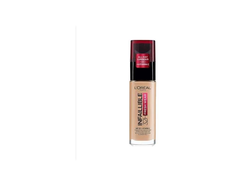 L'Oréal Paris Infallible 32H Fresh Wear Foundation Full Coverage Longwear Weightless Smooth Finish Water-proof Transfer-proof with Vitamin C SPF 25 30ml