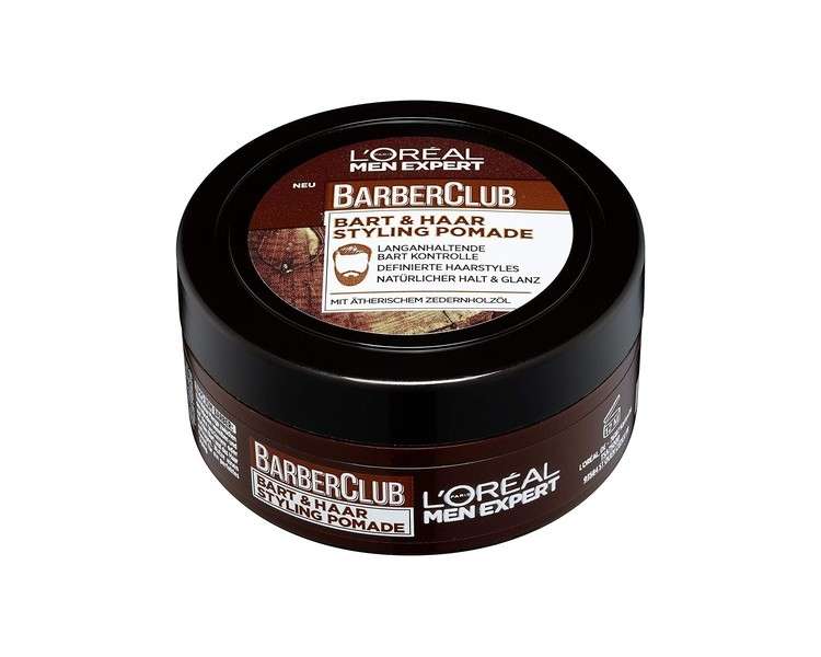 L'Oréal Paris Men Expert Beard Pomade and Hair Wax Natural Finish Barber Club Beard Hair Styling Pomade 75ml