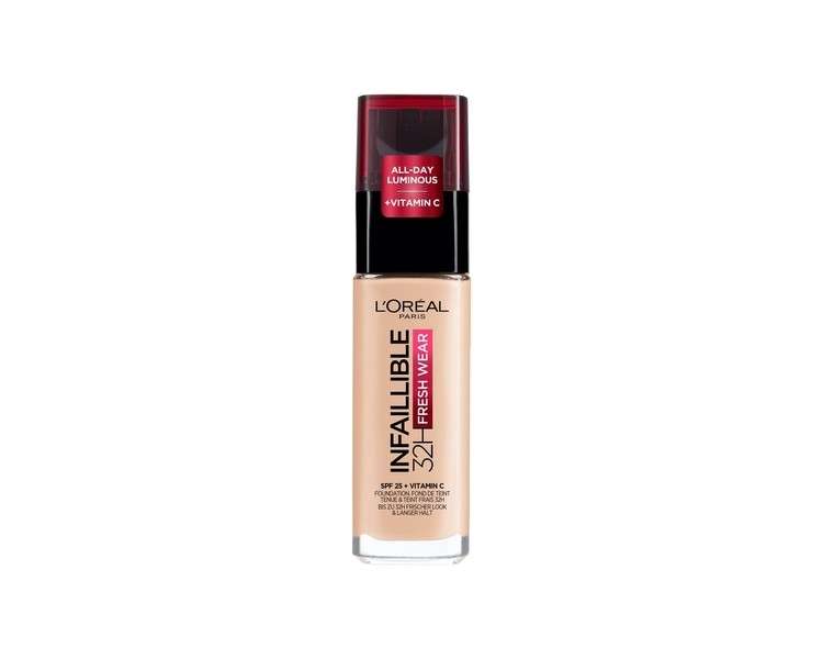L'Oréal Paris Infallible 32H Fresh Wear Foundation Full Coverage Longwear Weightless Smooth Finish Water-proof Transfer-proof with Vitamin C SPF 25 20 Ivory 020 30ml