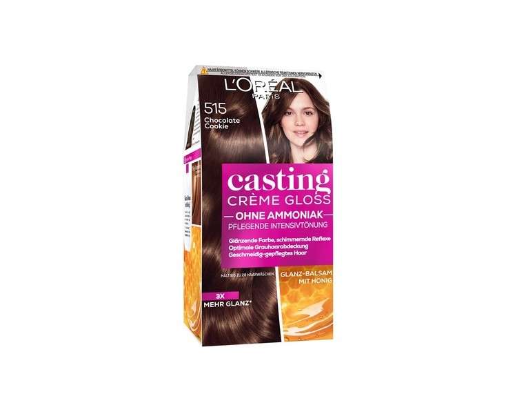 L'Oréal Paris Ammonia-Free and Silicone-Free Hair Color, Nourishing Intensive Tint with Gloss-Reflex Balm, Casting Crème Gloss Hair Color 515 Chocolate Cookie