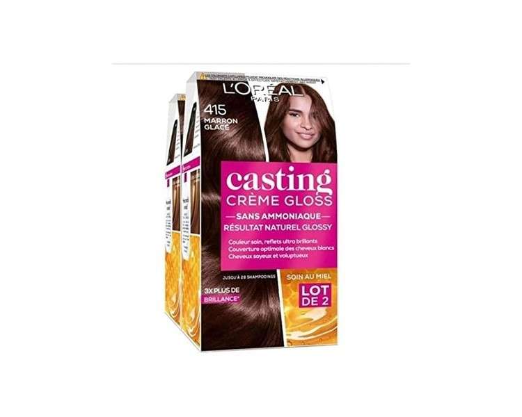 L'Oreal Paris Casting Creme Gloss Hair Color Tone on Tone Ammonia-Free 2 Pack 415 Marron Glace