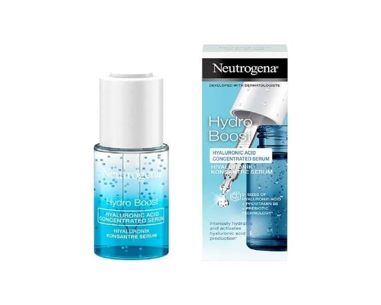 Neutrogena Hydro Boost Hyaluronic Concentrate 15ml Face Care with 2 Forms of Hyaluronic Acid Provitamin B5 and Prebiotic Technology Intensive Moisturising