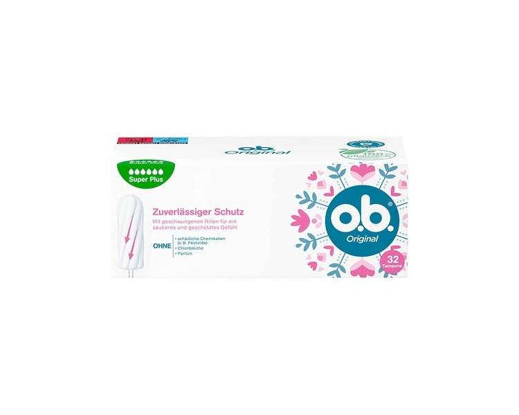 o.b. Original Super Plus Tampons with StayDry Technology and Curved Grooves