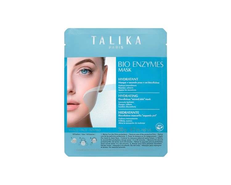 Talika Bio Enzymes Mask Hydrating Face Mask with Bio-Cellulose - Moisturizing Mask for Dry Skin - 'Like a Second Skin' Nourishing Mask
