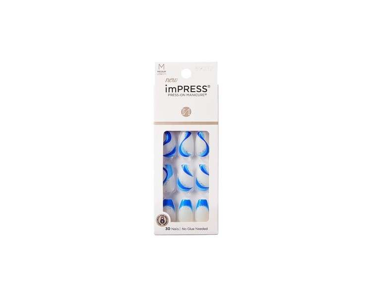 KISS imPRESS Press-On Manicure Fake Nails Medium Coffin Mesmerize Blue