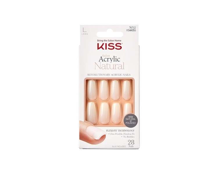 KISS Salon Acrylic Natural Collection Strong Enough Long Length Square Fake Nails 28 Count