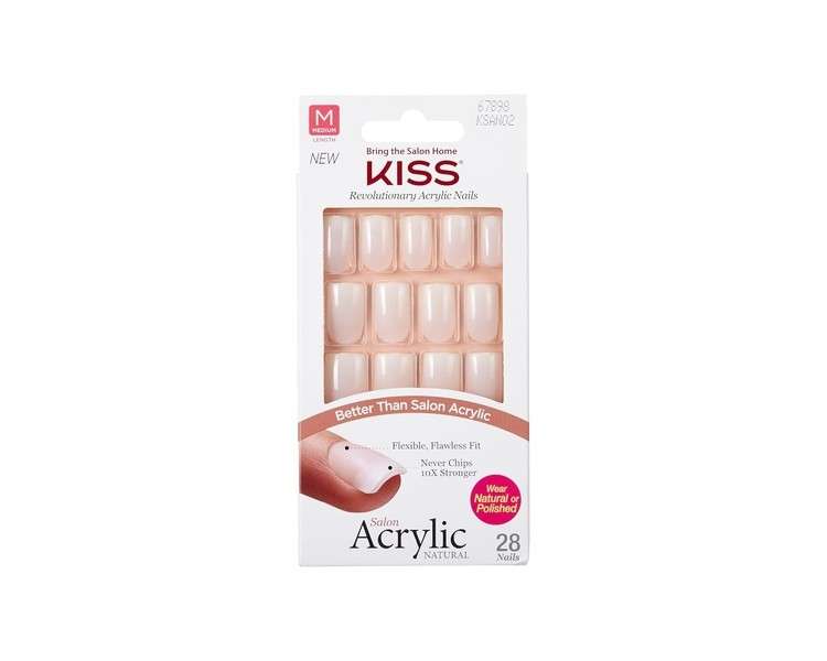 KISS Salon Acrylic Natural Collection Euphoria Medium Length Square Fake Nails 28 False Nails Nail Glue Nail File and Manicure Stick