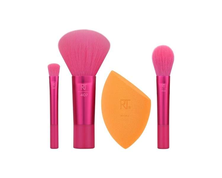 Real Techniques Mini Holidaze Brush and Sponge Kit Makeup Brush and Makeup Blending Sponge Set for Foundation Powder and Eyeshadow Travel Makeup Tools 4 Piece Gift Set