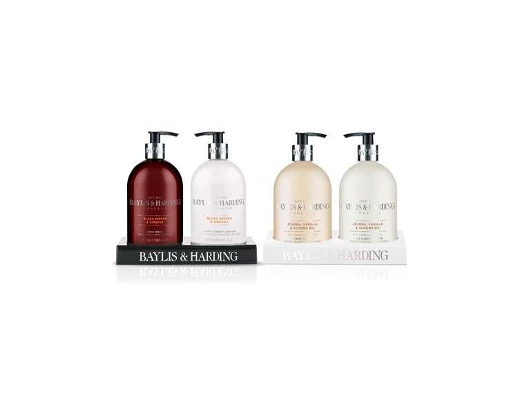 Baylis & Harding Hand Wash and Hand & Body Lotion Set Bundle Black Pepper & Ginseng and Jojoba, Vanilla & Almond Oil - Vegan Friendly 2 Sets