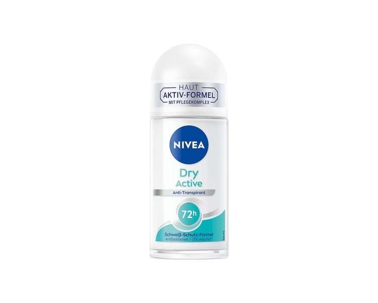 NIVEA Dry Active Deo Roll-On 50ml with 72h Protection and Dual-Active Formula