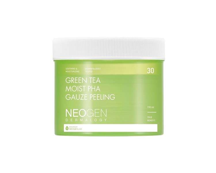 DERMALOGY by NEOGENLAB Green Tea Moist PHA Gauze Peeling Pads Exfoliating & Soothing with AHA, BHA, PHA, LHA & Green Tea & Hyaluronic Acid 30 Count