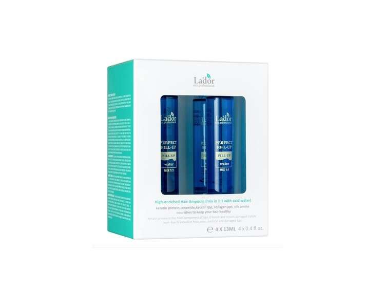 LADOR Perfect Hair Fill-up Professional Salon Care Hair Serum with Keratin, Protein, Ceramide, and Collagen 4x13ml Ampoules