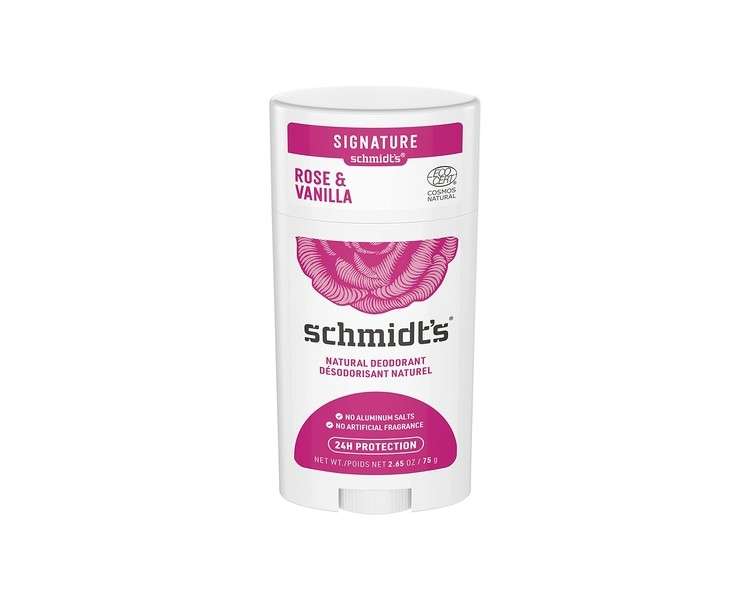 Schmidt's Rose and Vanilla Natural Deodorant Stick for Odor Protection and Wetness Relief 75g