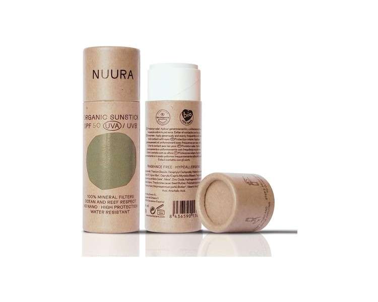 NUURA Sunblock Stick Mineral Sunscreen SPF 50 Face Zinc Stick Reef Safe Cruelty Free 18ml