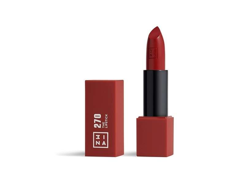 3INA MAKEUP The Lipstick 270 Dark Red with Vitamin E and Shea Butter - Long Lasting Matte Lip Colour - Vegan and Cruelty Free