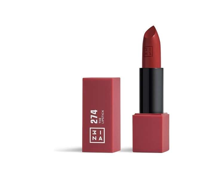 3INA MAKEUP The Lipstick 274 Burgundy with Vitamin E and Shea Butter - Long Lasting Matte Lip Colour - Vegan and Cruelty Free