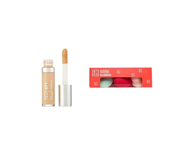 3INA MAKEUP Vegan The 24h Concealer 627 with Mini Blenders - Dark Circles and Blemish Liquid Concealer Travel Size Precise Makeup Sponges Ultra Light Set