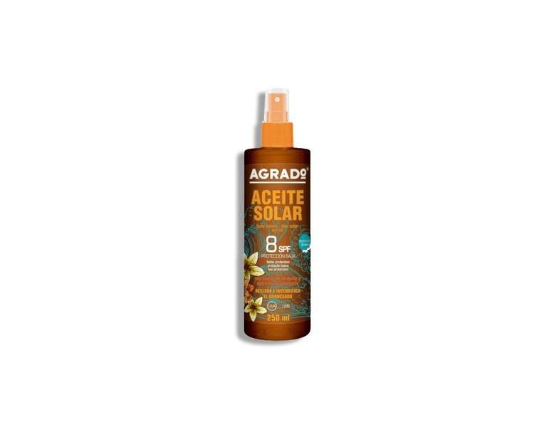 Agrado Moisturizing Sun Oil with UVA UVB Sun Protection Factor 8 SPF 250ml Water Resistant Light Texture Invisible