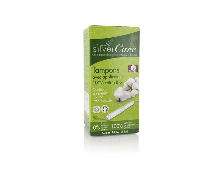 Silvercare 100% Pure Organic Cotton Super Pad with Applicator Box of 14 Units