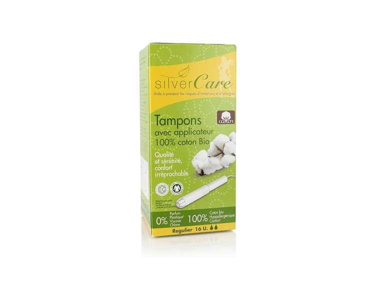 Silvercare Women's Sanitary Tampons 100% Pure Organic Cotton Normal with Applicator - Box of 16