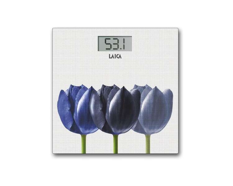 Laica PS1075W Electronic Bathroom Scales Blue Flowers and White Background