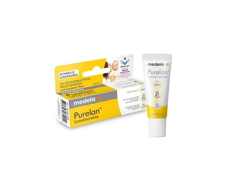 Medela Purelan Lanolin Cream 7g - Soothes Sore Nipples and Dry Skin - 100% Natural, Hypoallergenic, Dermatologically Tested and Fragrance-Free