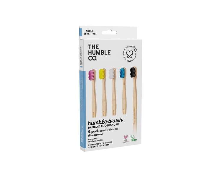 The Humble Co. Bamboo Toothbrush Family Pack Sensitive Bristles - Biodegradable, Eco-Friendly, Vegan - Pack of 5