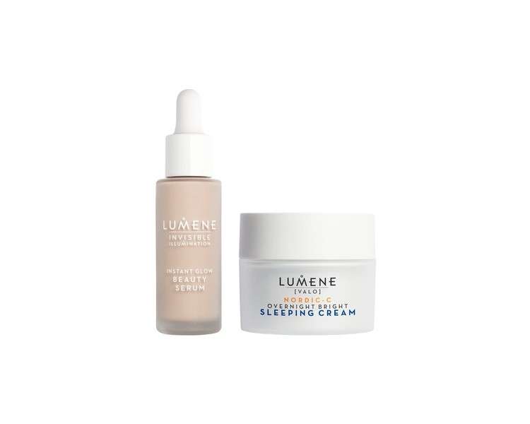 Lumene Skincare Makeup Hybrid Bundle with Invisible Illumination Instant Glow Beauty Serum and Nordic-C Overnight Bright Sleeping Cream