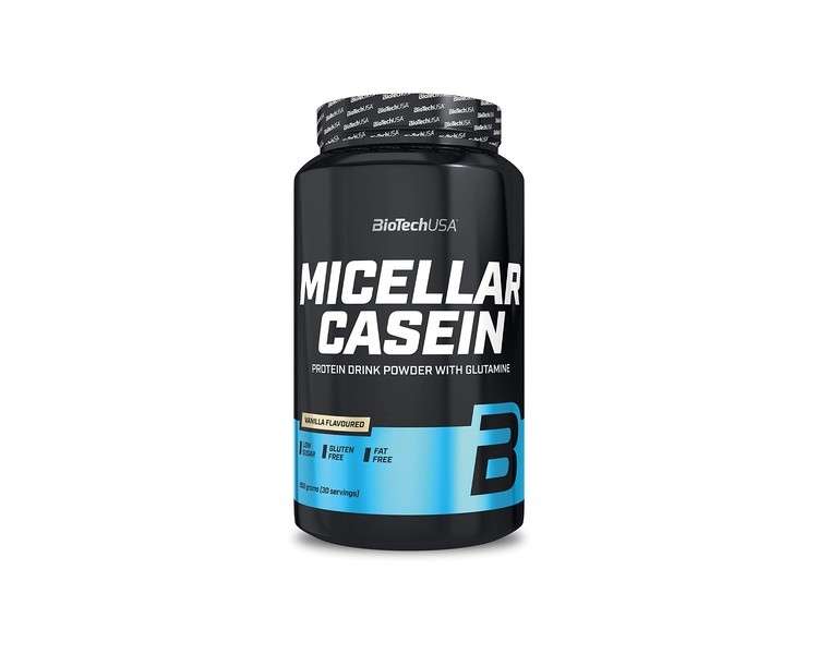 BioTechUSA Micellar Casein Protein Drink Powder with Micellar Casein Sugar and Sweetener Gluten-Free Fat-Free 908g Vanilla