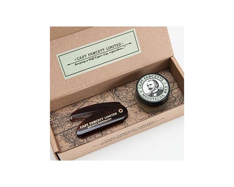 Captain Fawcett's Ylang Ylang Scent Moustache Wax & Folding Pocket Moustache Comb Gift Set - Made in England