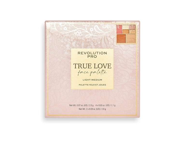 Revolution Pro True Love Eye & Face Palette with Blusher, Bronzer, Highlighter, and 4 Eyeshadow Pans Matte & Shimmer Finish Light to Medium Skin Tones