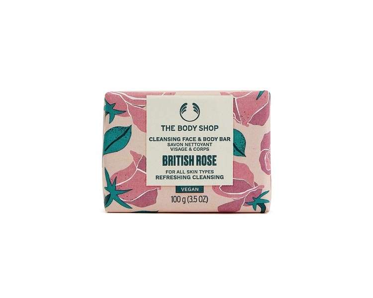 The Body Shop British Rose Cleansing Face & Body Bar Exfoliates and Cleanses 3.5oz