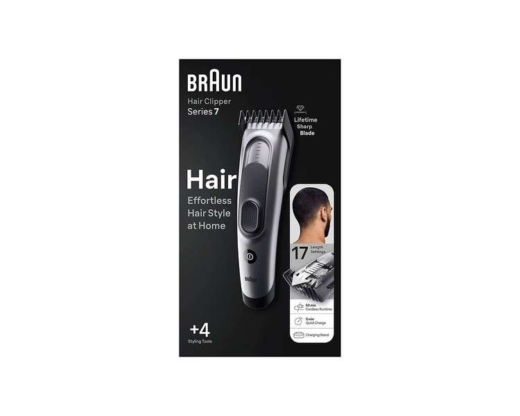 Braun Series 7 Men's Hair Clipper Hair Cutting Machine with 17 Length Settings and 2 Comb Attachments