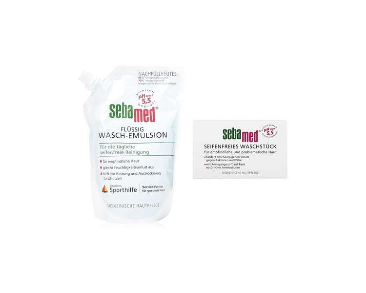 Sebamed Liquid Washing Emulsion Refill Pack for Sensitive and Problematic Skin & Soap-Free Washing Bar 150g